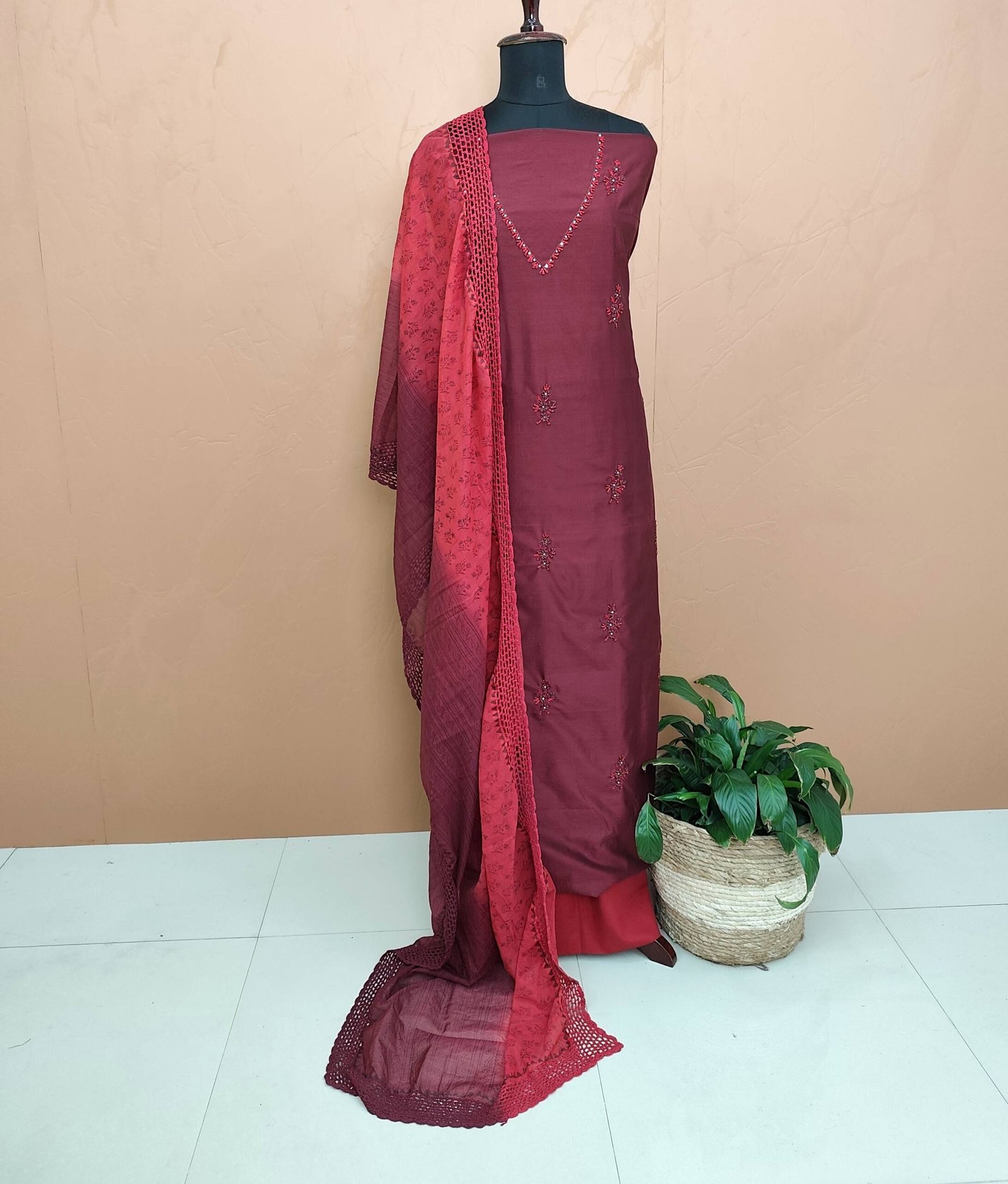 CHANDERI SILK EMBROIDERED SUITS-43609