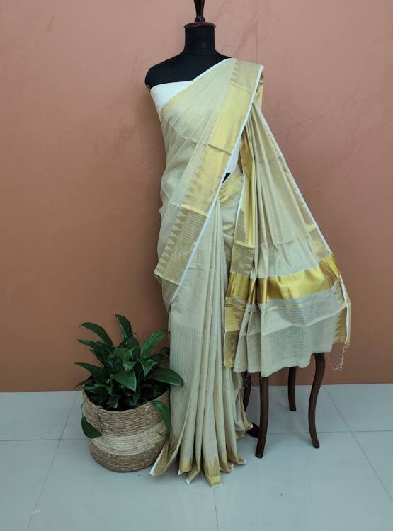 COTTON TISSUE CHECK KASAVU SAREE