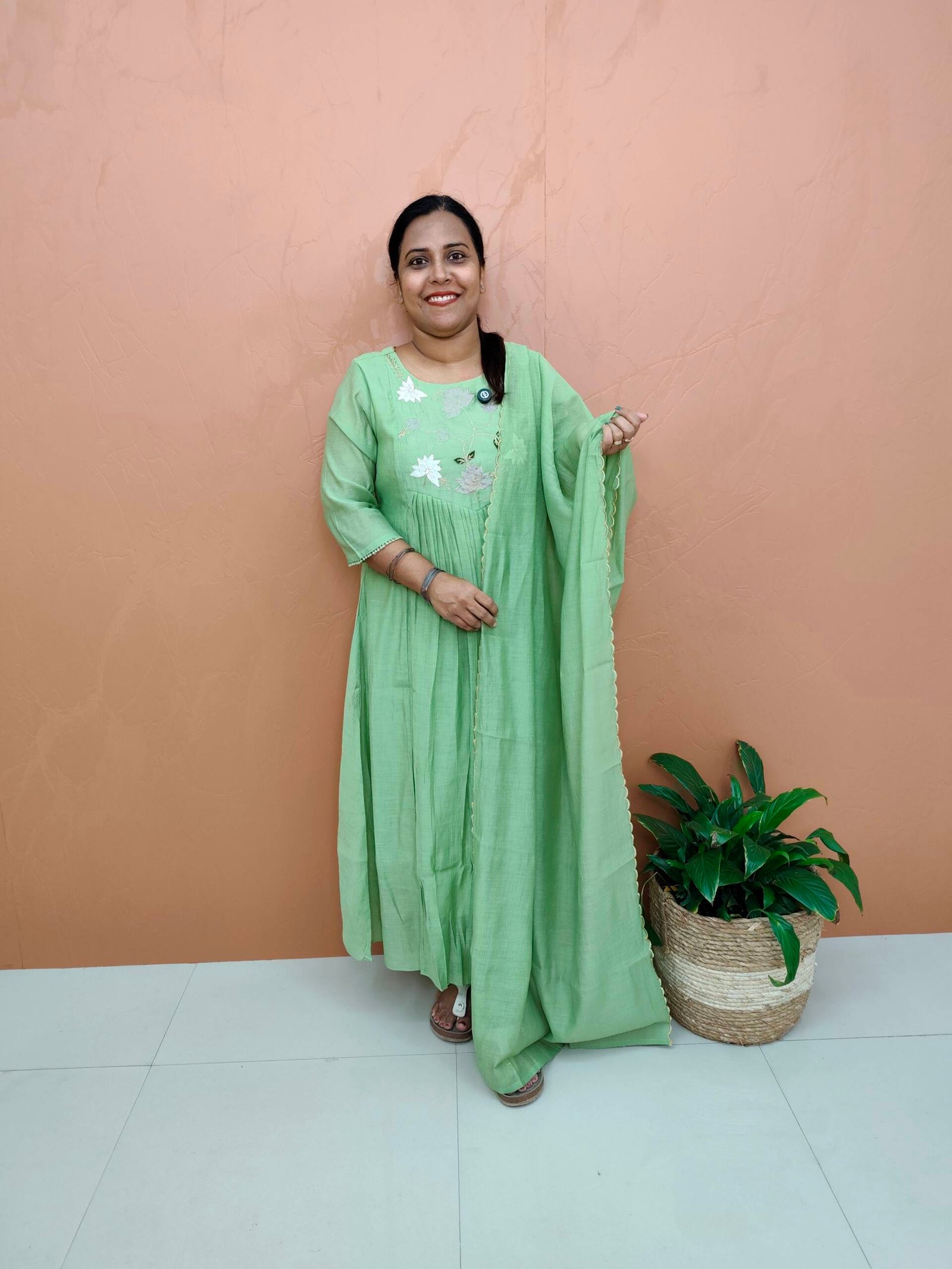 MAL CHANDERI KURTI SET