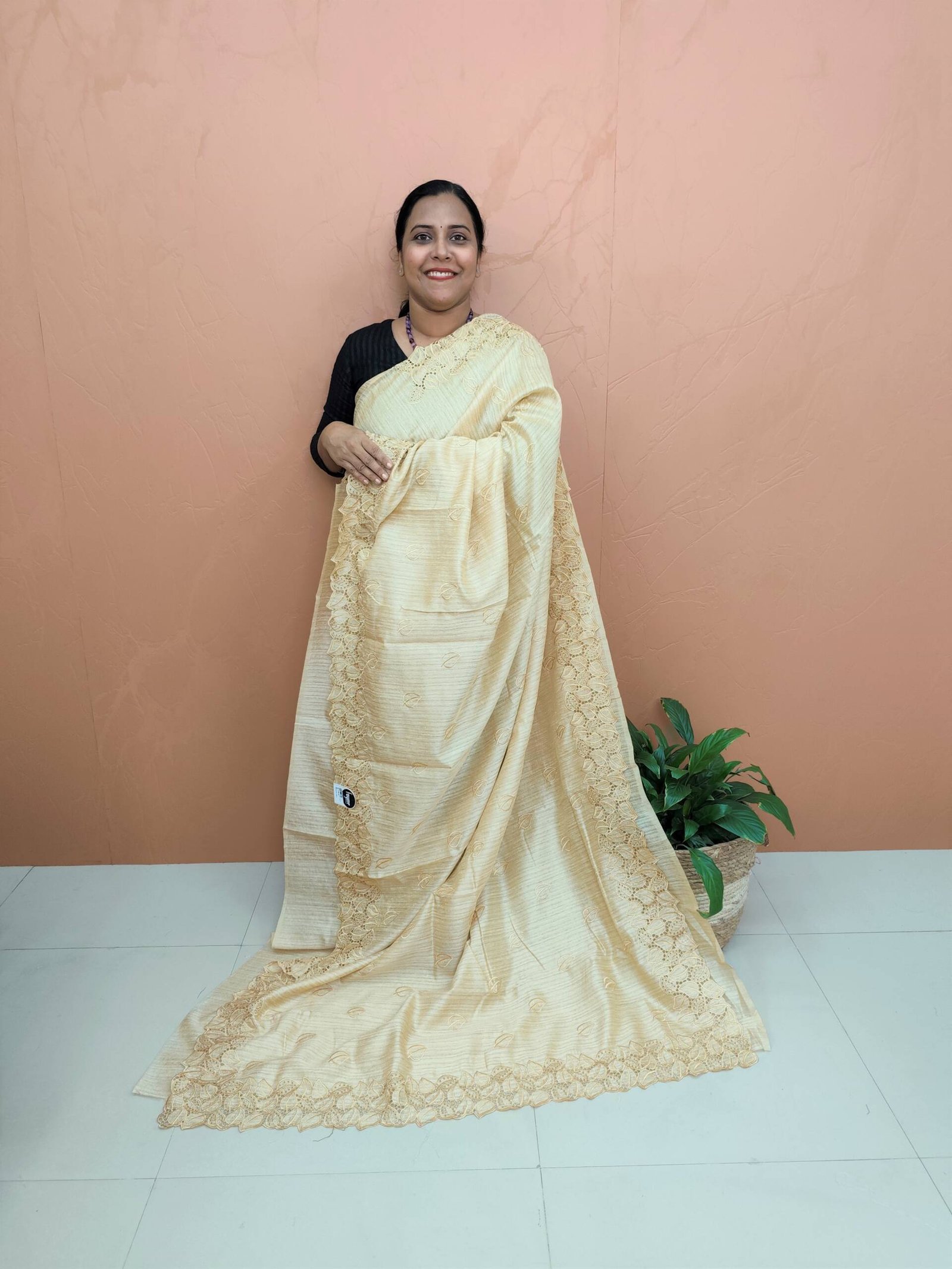 SEMI JUTE SILK CUTWORK SAREES WITH BLOUSE-42587