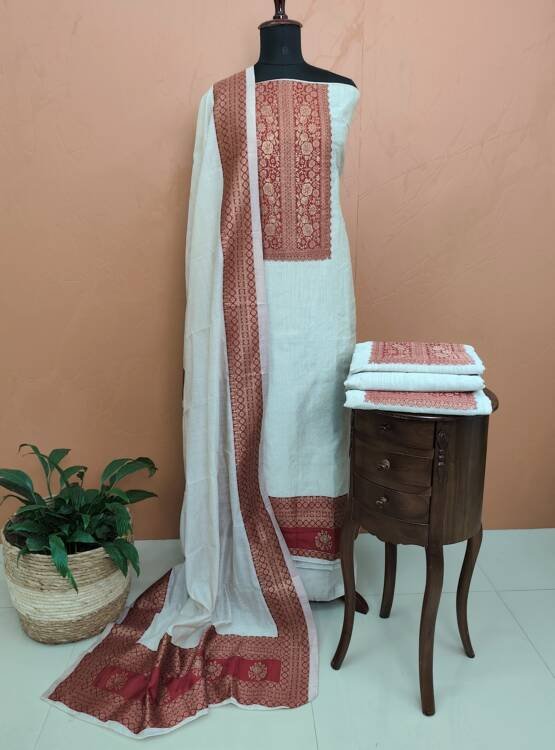 SEMI CHANDERI BANARASI WEAVING SUITS-43782