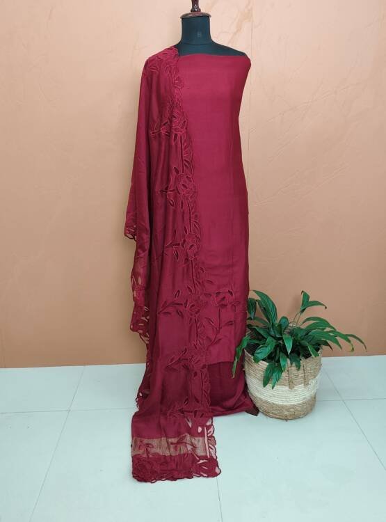 CHANDERI SILK APPLIQUE WORKED SUITS