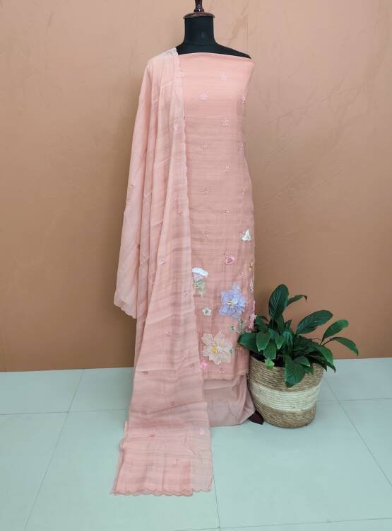 CHANDERI SILK APPLIQUE WORK SUITS