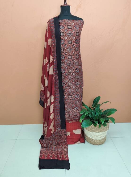 CHANDERI SILK AJRAKH PRINTED SUITS-43762