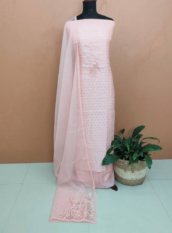 CHANDERI SILK BANARASI WEAVING AND HAND WORK SUIT 43797
