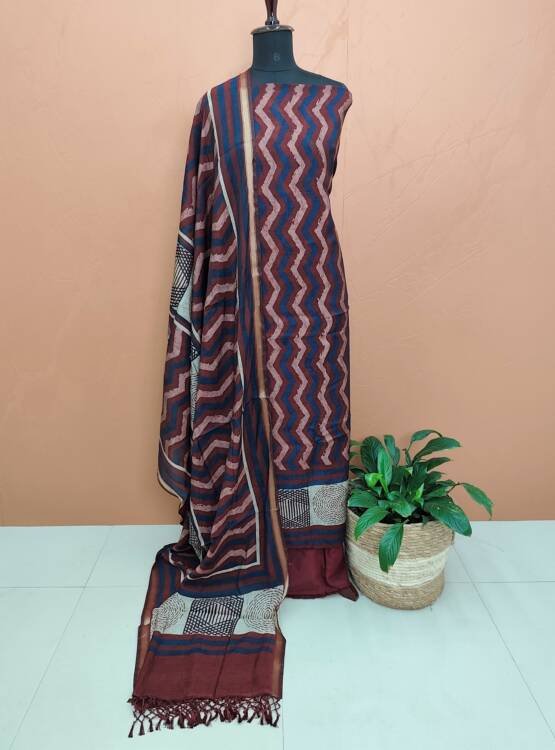 SEMI CHANDERI SILK PRINTED SUITS-43876