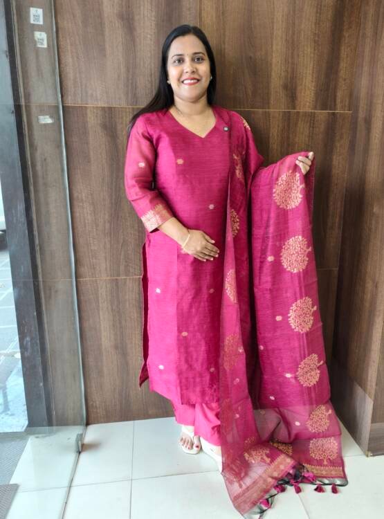 SEMI JUTE SILK READY TO WEAR SET-43836