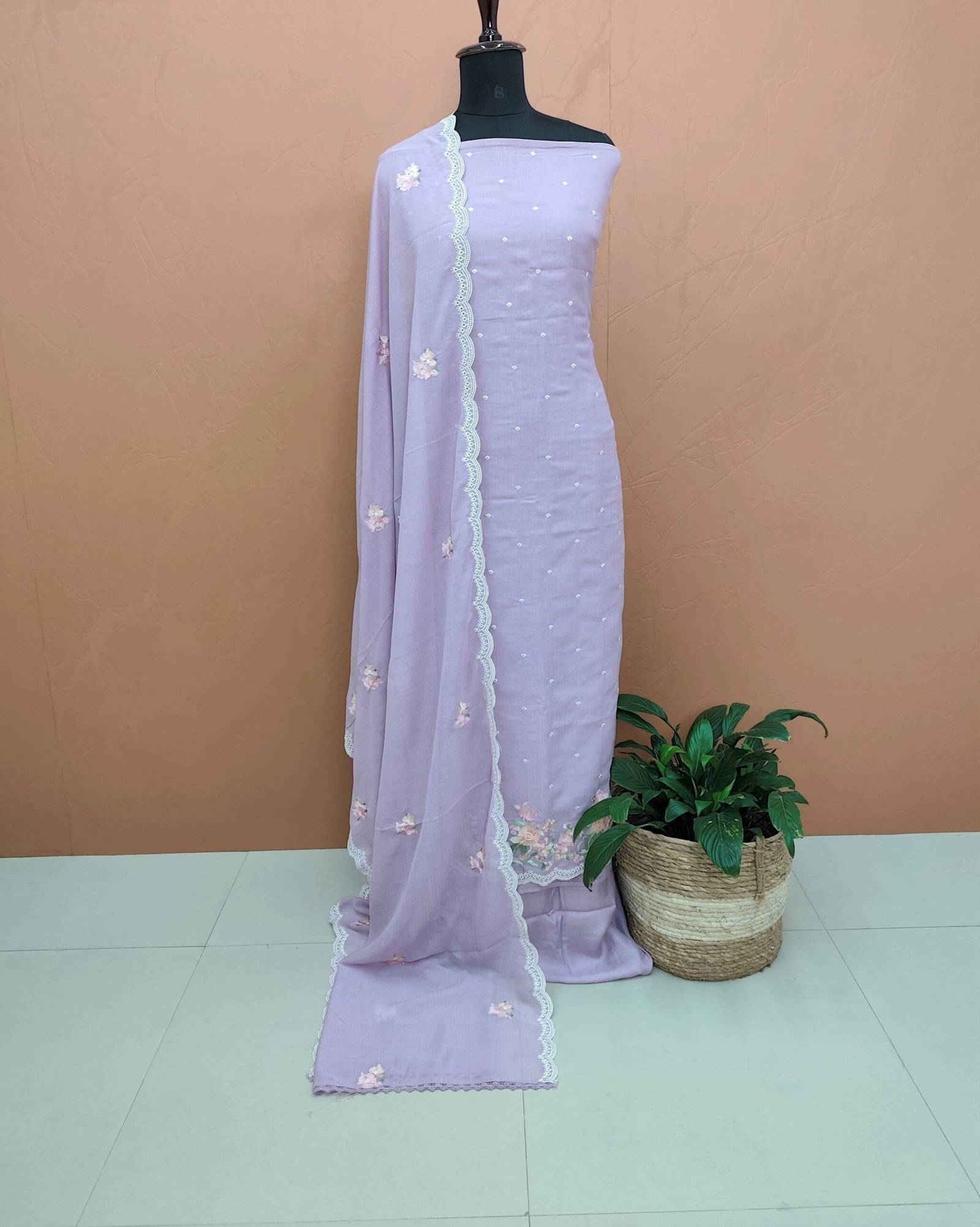 PURE CREPE COTTON EMBROIDERED SUITS-43870