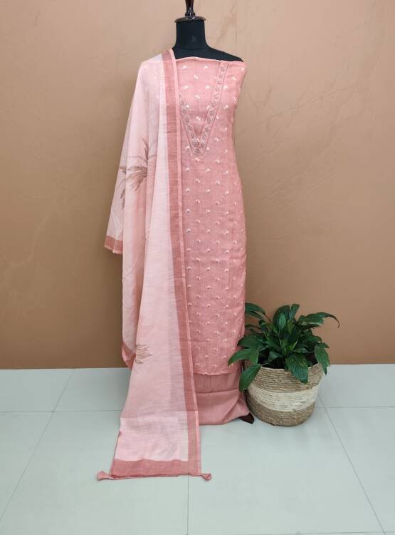 PURE LINEN COTTON EMBROIDERED SUITS-43880