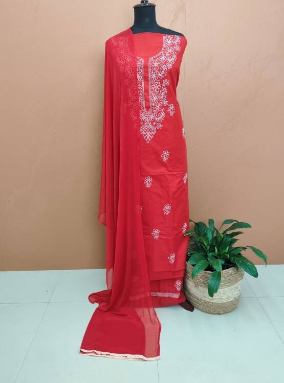 COTTON LUCKNOWI EMBROIDERED SUITS  43237