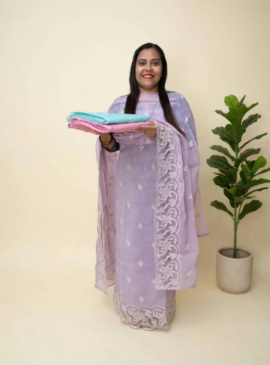 CREPE ORGANZA EMBROIDERED SUITS-43441