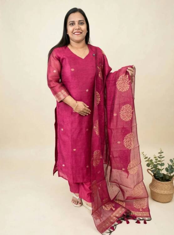 SEMI JUTE SILK READY TO WEAR SET-43836