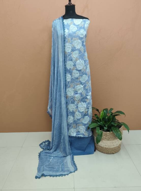 PURE SILK COTTON FLORAL SUITS-43917
