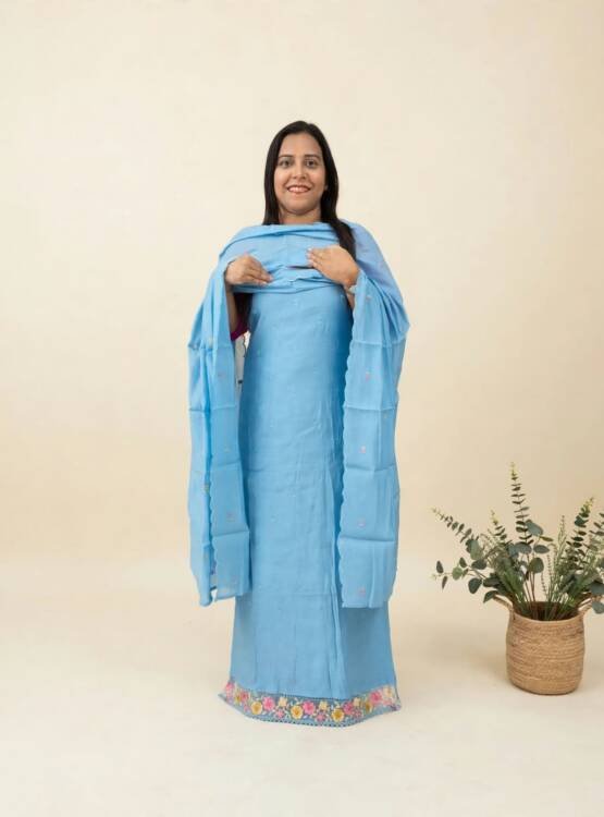 SEMI CHANDERI SILK SUITS-43875